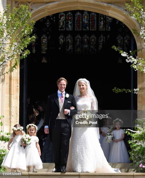 Thomas Kingston and Lady Gabriella Windsor leave St George's Chapel after their wedding on May 18, 2019 in Windsor, England.