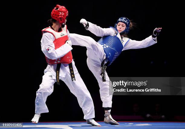 Jade Jones of Great Britain competes against Lee Ah-Reum of South Korea in the Final of the Women’s -57kg during Day 3 of the World Taekwondo...