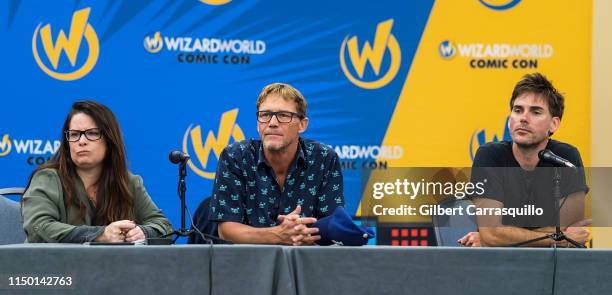 Actors Holly Marie Combs, Drew Fuller, and Brian Krause attend the 2019 Wizard World Comic Con at Pennsylvania Convention Center on June 14, 2019 in...