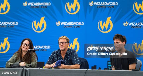 Actors Holly Marie Combs, Drew Fuller, and Brian Krause attend the 2019 Wizard World Comic Con at Pennsylvania Convention Center on June 14, 2019 in...