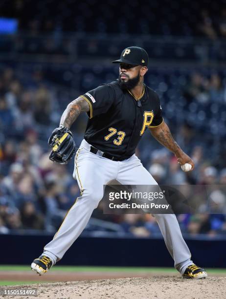 Felipe Vazquez of the Pittsburgh Pirates pitches during a baseball game against the San Diego Padres at Petco Park May 16, 2019 in San Diego,...
