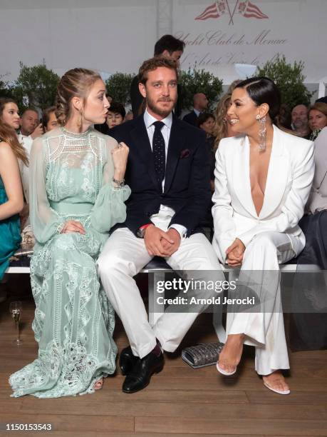 Beatrice Casiraghi, Pierre Casiraghi and Eva Longoria attends the Alberta Ferretti Cruise 2020 Collection At Monaco Yacht Club on May 18, 2019 in...