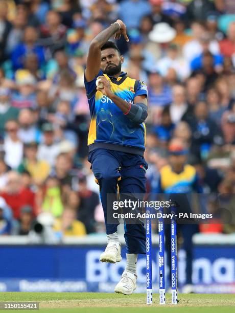 Sri Lanka's Isuru Udana bowling during the ICC Cricket World Cup group stage match at The Oval, London.