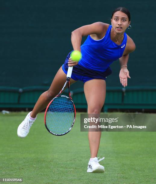 Great Britain's Eden Silva in her match against USA's Bernarda Pera during the Nature Valley Classic at Edgbaston Priory Club, Birmingham