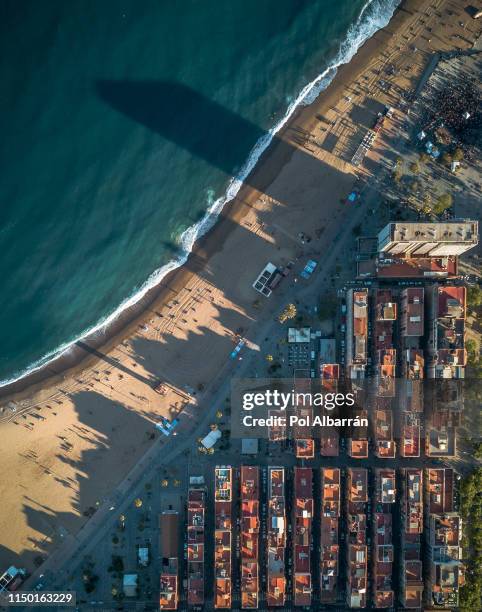 barceloneta beach - barcelona aerial stock pictures, royalty-free photos & images