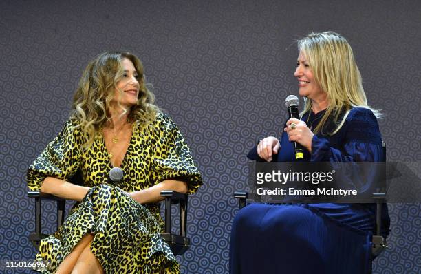 Allyson Fanger and Tricia Sawyer speak onstage at the Netflix FYSEE Craft Day at Raleigh Studios on May 18, 2019 in Los Angeles, California.