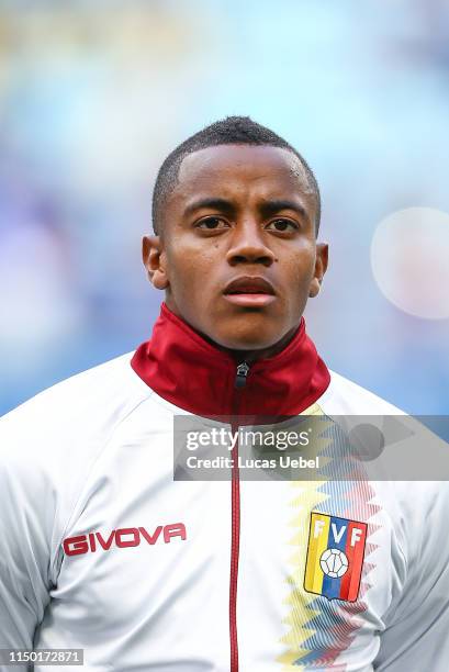 Wuilker Faríñez of Venezuela looks on before the Copa America Brazil 2019 Group A match between Venezuela and Peru at Arena do Gremio stadium on June...