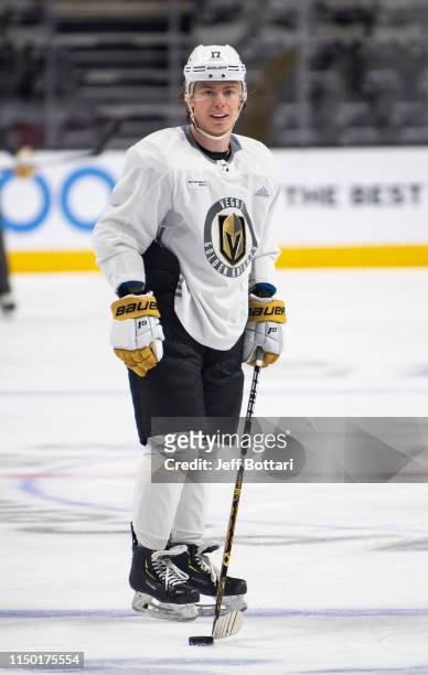 Nikita Gusev of the Vegas Golden Knights skates during practice prior to Game Two of the Western Conference First Round during the 2019 Stanley Cup...