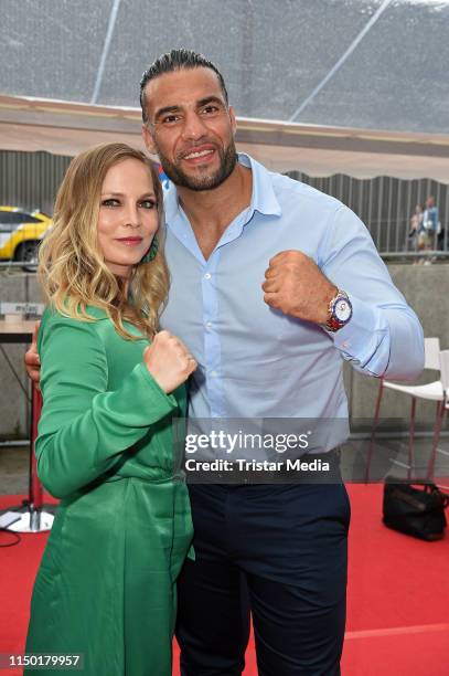 Regina Halmich and Manuel Charr attend the Universum Box-Promotion VIP launch event at Work Your Champ Gym on June 15, 2019 in Hamburg, Germany.