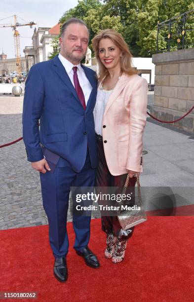 Mahkameh Navabi and Alexander Fuerst zu Schaumburg-Lippe attend the "Staatsoper fuer alle" event on June 15, 2019 in Berlin, Germany.