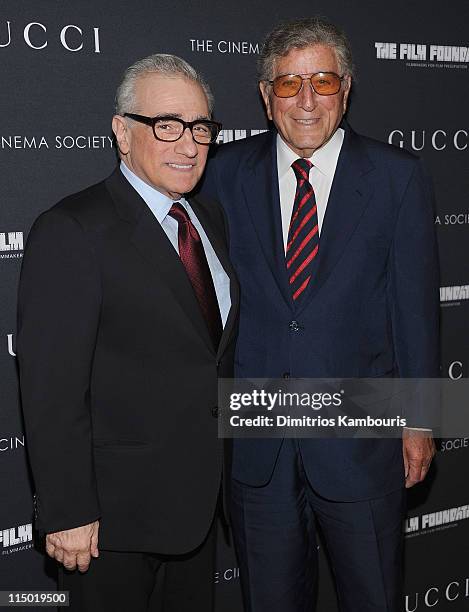 Director Martin Scorsese and Tony Bennett attend the Gucci, Cinema Society & the Film Foundation screening of "La Dolce Vita" at the Tribeca Grand...