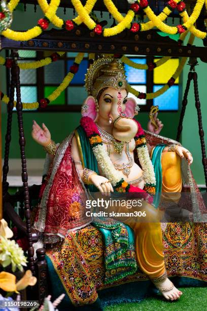 close up beautiful hindu god ganesha statue god of success - ganesh chaturthi stock pictures, royalty-free photos & images