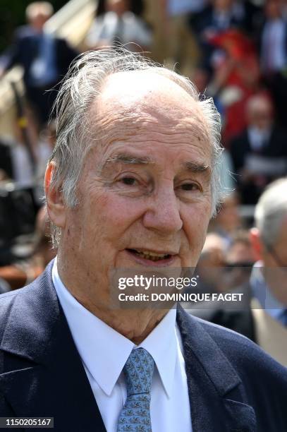 Prince Karim Aga Khan IV attends the 170th Prix de Diane horse racing on June 16, 2019 in Chantilly, northern Paris.