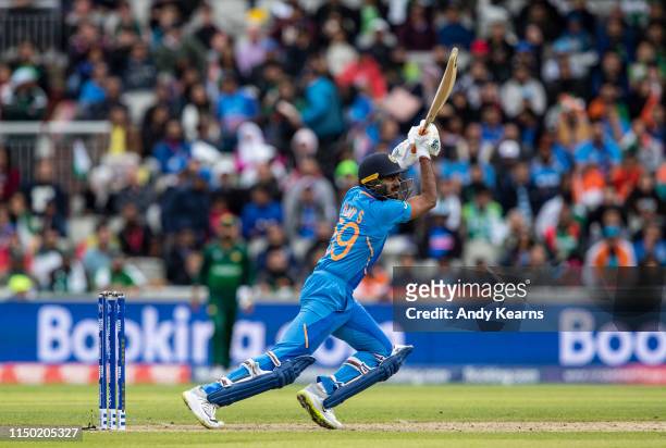 Vijay Shankar of India batting during the Group Stage match of the ICC Cricket World Cup 2019 between India and Pakistan at Old Trafford on June 16,...