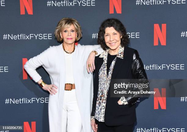 Jane Fonda and Lily Tomlin at FYC Event For Netflix's "Grace And Frankie" at Raleigh Studios on May 18, 2019 in Los Angeles, California.