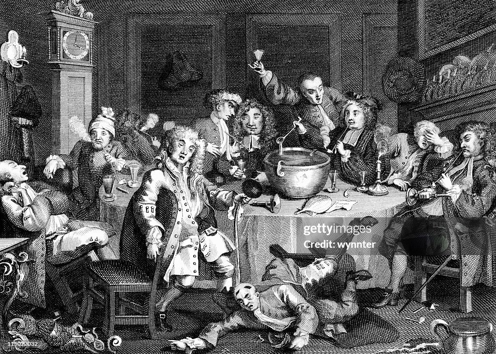 18th Century Drinking Party in England by Hogarth