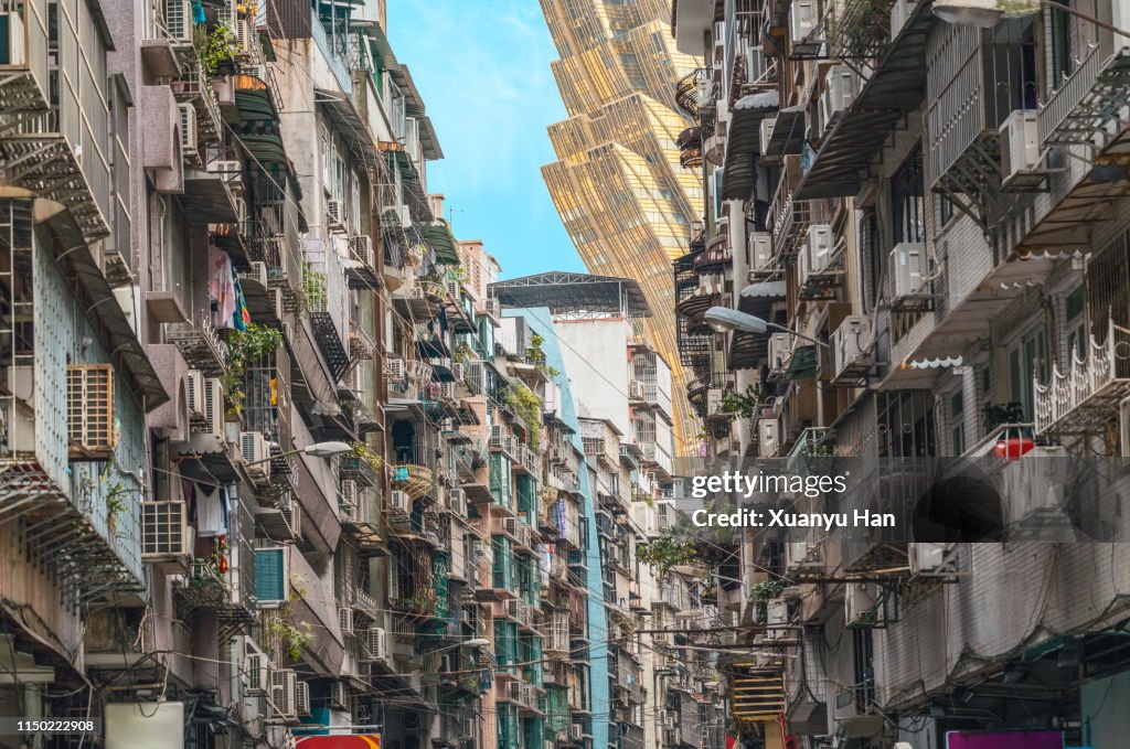 Contrast of Residential Areas and Modern Buildings in Macao