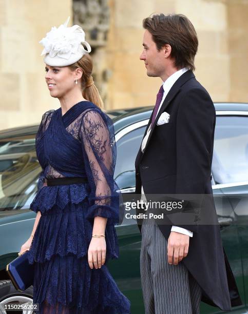 Princess Beatrice and Edoardo Mapelli Mozzi attend the wedding of Lady Gabriella Windsor and Thomas Kingston at St George's Chapel on May 18, 2019 in...