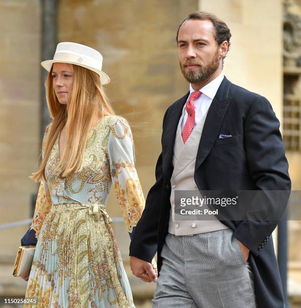 Alizee Thevenet and James Middleton attend the wedding of Lady Gabriella Windsor and Thomas Kingston at St George's Chapel on May 18, 2019 in...