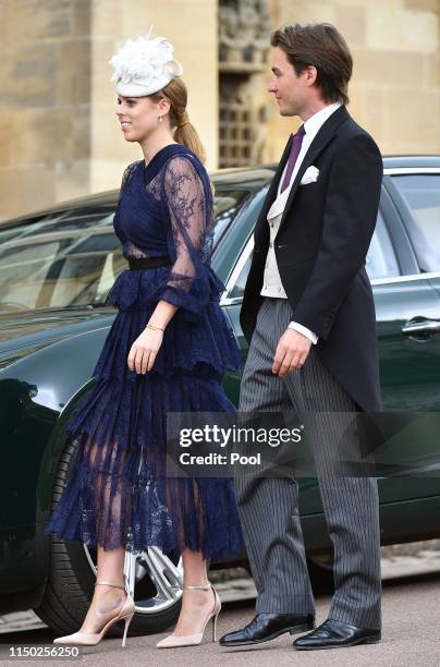 Princess Beatrice and Edoardo Mapelli Mozzi attend the wedding of Lady Gabriella Windsor and Thomas Kingston at St George's Chapel on May 18, 2019 in...