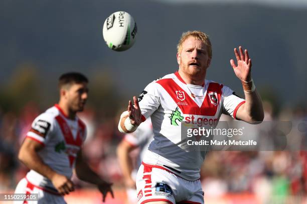 James Graham of the Dragons in action during the round 10 NRL match between the St George Illawarra Dragons and the Newcastle Knights at Glen Willow...