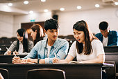 Young post-graduate students in East Asia - multi-ethnic environment in classroom.