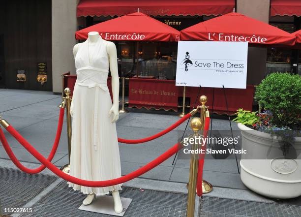 The unique replica of famous Merilyn Monroe's dress from "The Seven Year Itch" is presented at press conference on what would have been Marilyn...
