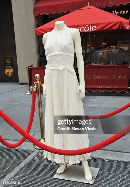 The unique replica of famous Merilyn Monroe's dress from "The Seven Year Itch" is presented at press conference on what would have been Marilyn...