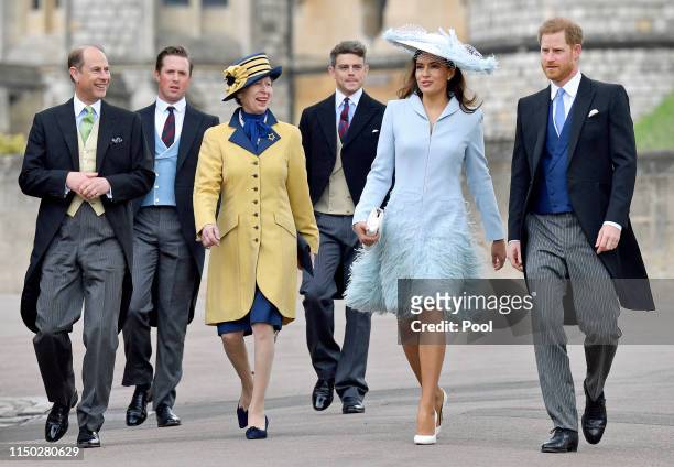 Prince Edward, Earl of Wessex, Princess Anne, Princess Royal, Lady Frederick Windsor and Prince Harry, Duke of Sussex attend the wedding of Lady...