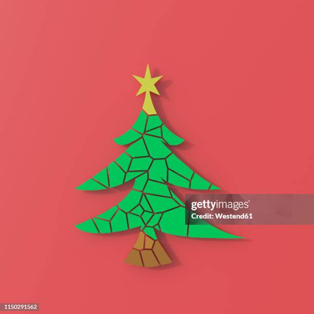 3d rendering, chrismas tree puzzle on red background - star space stock illustrations