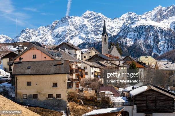 switzerland, engadin, guarda, historic mountain village - guarda switzerland fotografías e imágenes de stock