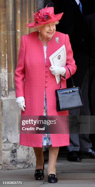 Queen Elizabeth II attends the wedding of Lady Gabriella Windsor and Thomas Kingston at St George's Chapel on May 18, 2019 in Windsor, England.