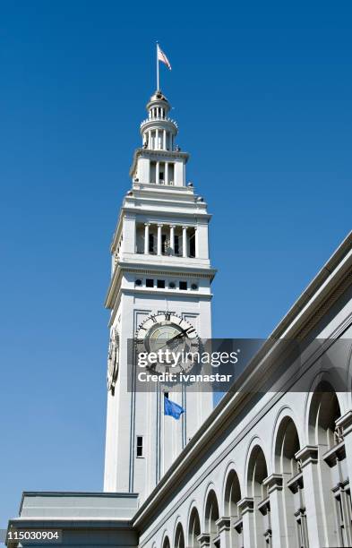 clock tower in san francisco ferry building - turmuhr stock-fotos und bilder