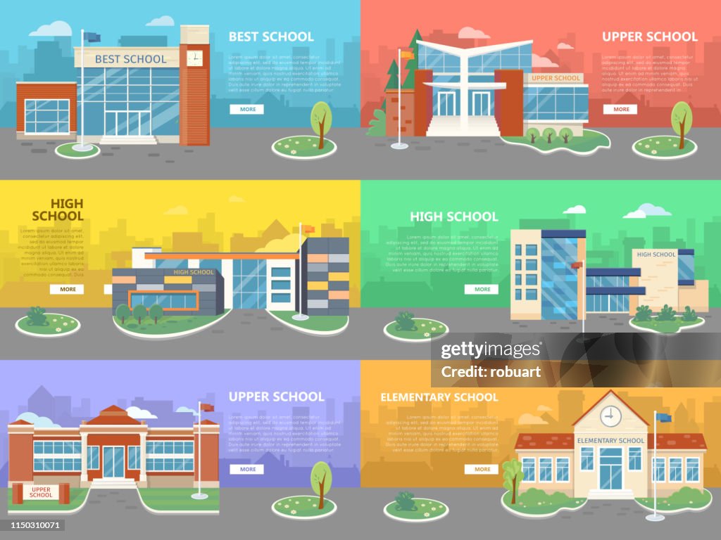 School Building Pattern Set Of School Buildings Architectural Variations High-Res Vector ...