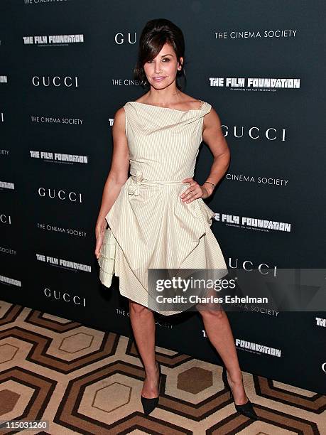 Actress Gina Gershon attends Gucci & The Cinema Society with the Film Foundation screening of "La Dolce Vita" at the Tribeca Grand Hotel on June 1,...