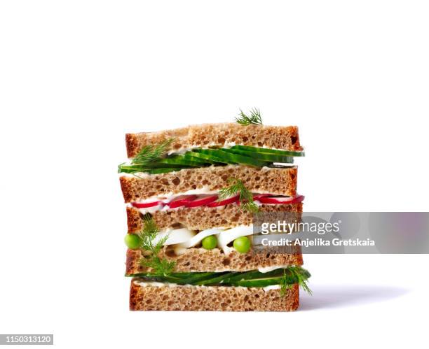 sandwich with cucumber, radish and egg. spring sandwich - sandwich stock-fotos und bilder