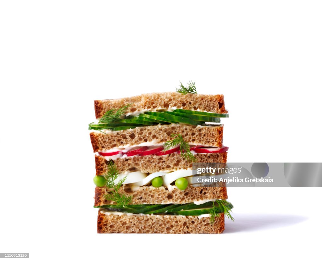 Sandwich with cucumber, radish and egg. Spring sandwich