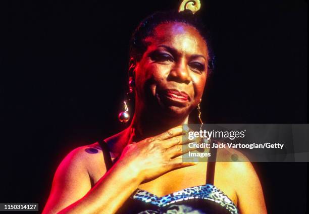 American Jazz and Blues musician & Civil Rights activist Nina Simone performs at the Beacon Theater, New York, New York, May 1, 1993.