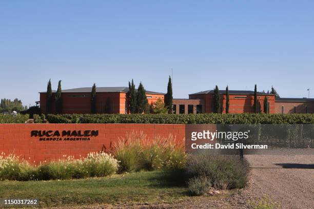 The entrance to Bodega Ruca Malen on March 28, 2019 in the Luján de Cuyo district of Mendoza province, Argentina. Ruca Malen winery was established...