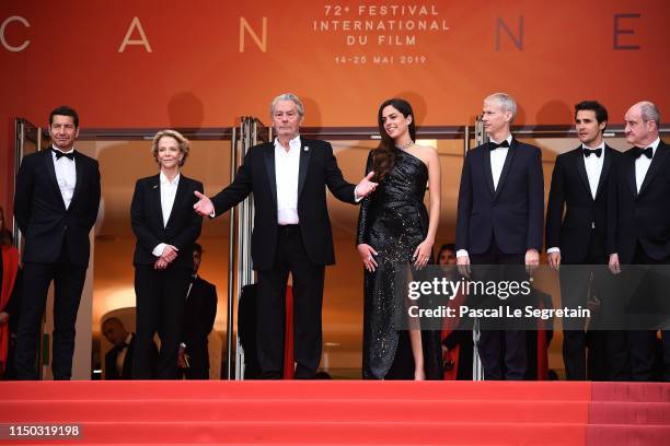 Cannes Mayor David Lisnard, Frederique Bredin, Alain Delon, Anouchka Delon, French Minister of Culture Franck Riester and President of the Cannes...