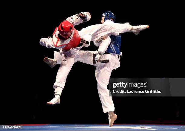 Apostolos Telikostoglou of Greece competes against Milad Beige Harchegani of Azerbaijan in the Final of the Mens -80kg during Day 5 of the World...