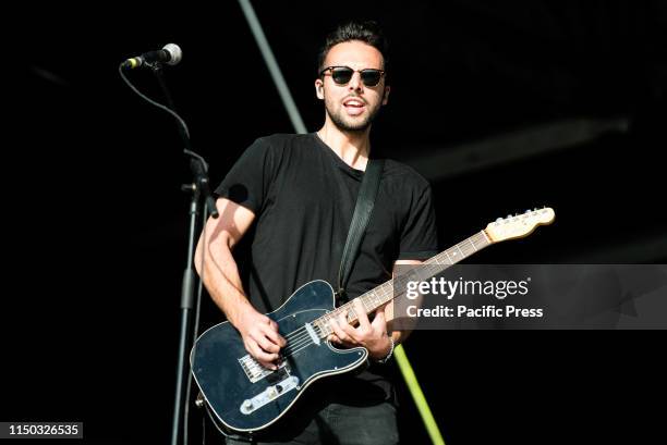 Dominic Craik, guitarist of the British alternative rock band Nothing But Thieves performing live on stage at the Firenze Rocks festival 2019 in...