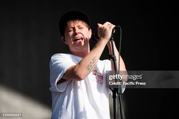 Conor Mason, singer of the British alternative rock band Nothing But Thieves performing live on stage at the Firenze Rocks festival 2019 in Florence,...