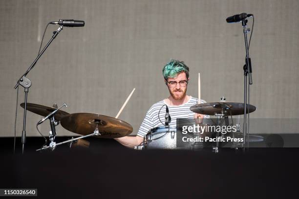 James Price, drummer of the British alternative rock band Nothing But Thieves performing live on stage at the Firenze Rocks festival 2019 in...