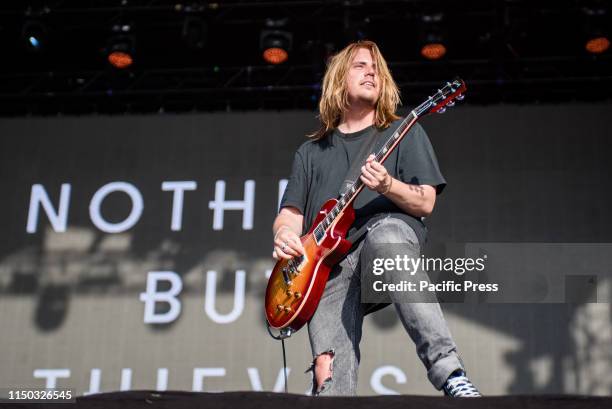 Joe Langridge Brown, guitarist of the British alternative rock band Nothing But Thieves performing live on stage at the Firenze Rocks festival 2019...