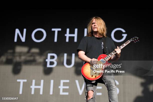 Joe Langridge Brown, guitarist of the British alternative rock band Nothing But Thieves performing live on stage at the Firenze Rocks festival 2019...