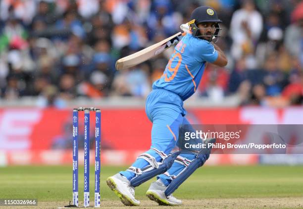 Vijay Shankar of India bats during the ICC Cricket World Cup Group Match between India and Pakistan at Old Trafford on June 16, 2019 in Manchester,...