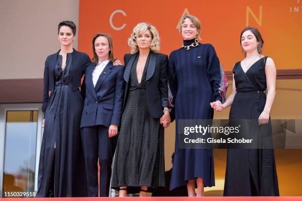 Noemie Merlant, Benedicte Couvreur, Valeria Golino, Adele Haenel and Luana Bajrami depart the screening of "Portrait Of A Lady On Fire " during the...