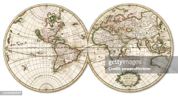 ilustrações de stock, clip art, desenhos animados e ícones de gerard of schagen's world map-17th century - século xvii