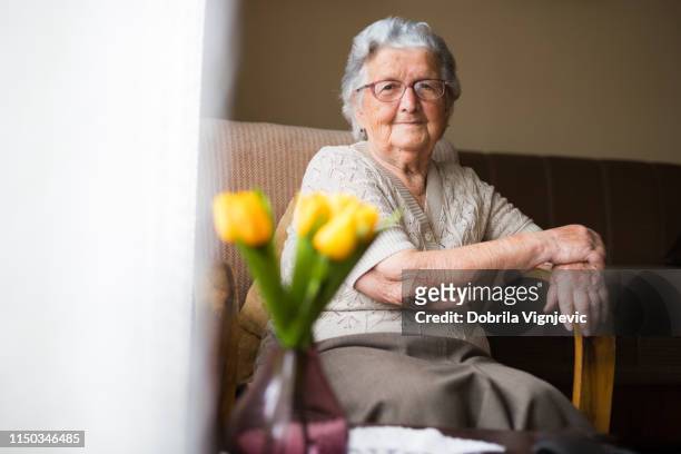 Portrait of happy beautiful grandmother at home.